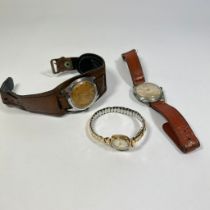 A 9ct Tissot Manual wind watch on plated strap & two gents wristwatches only one working.