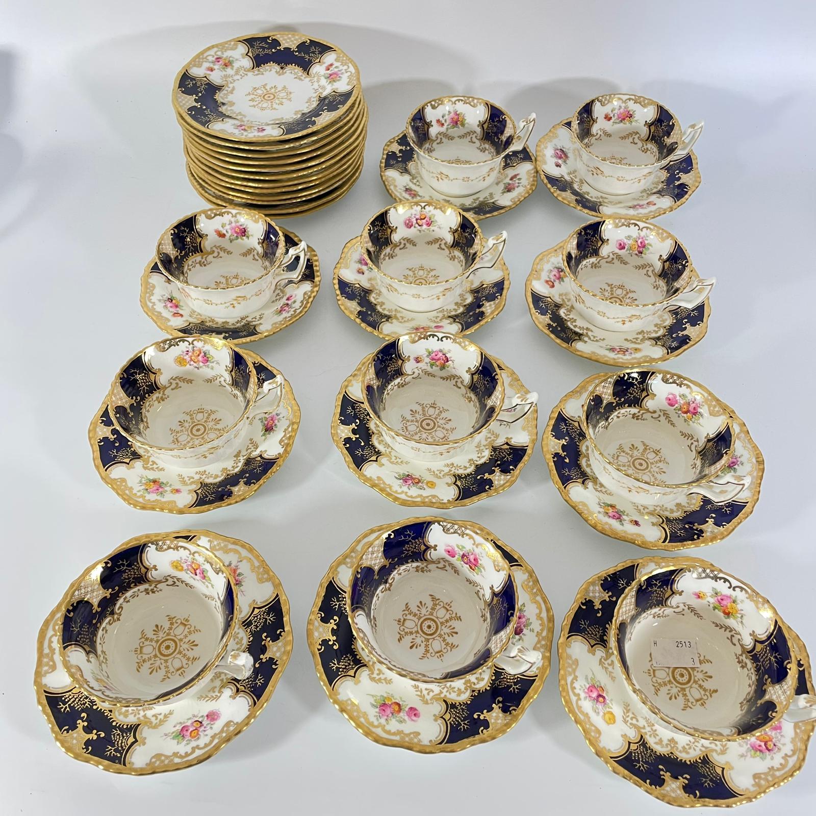 Part coalport cobalt blue batwing tea-set comprising of 11 cups, 12 saucers, 12 tea plates, milk - Image 9 of 16