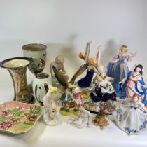 A group of figures, dish and vases including Royal Doulton Jack and Jill - 17 in total.