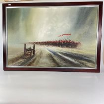 John Bampfield oil on canvas, Cavalry Charge. Frame size approx 99 x 69cm.