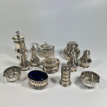 12 assorted silver cruet pieces. Total weighable silver approximate weight 287grams.