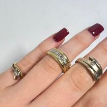 Three 14ct  gold rings  sizes F and K total approximately 11.3 grams