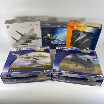 Two boxed Corgi Aviation Archive 1:72 scale diecast aircraft and three other diecast aircraft.