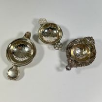 Three silver strainers. Total approx 99grams.