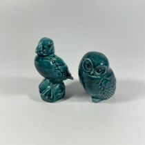 Poole pottery, blue dolphin glaze - Puffin and Owl.