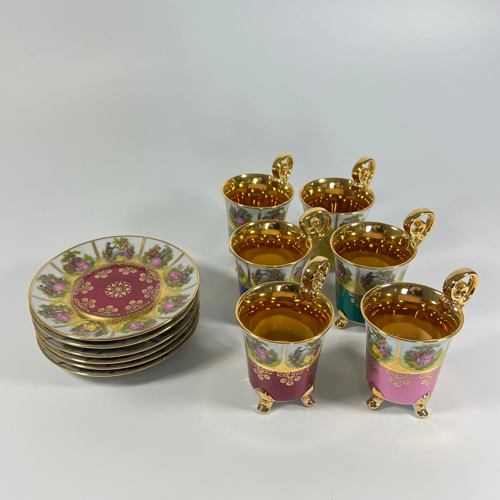 Set of 6 Karlsbad Porcelain Harlequin Demitasse Cups & Saucers