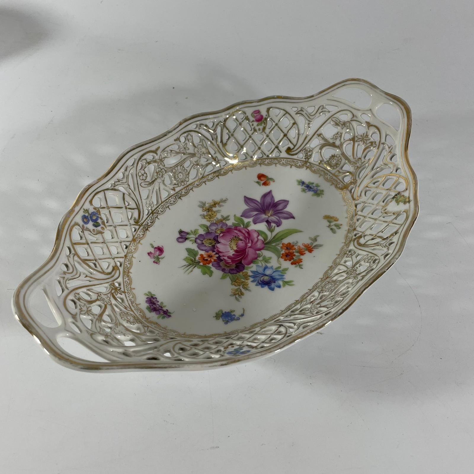 2 Limoge dishes (one chipped), 8 side dishes and a Dresden style pierced dish and 3 spode tea - Image 10 of 14