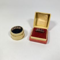1 x 9ct gold and purple stone ring & 1 x opal + garnet 1/2 eternity ring