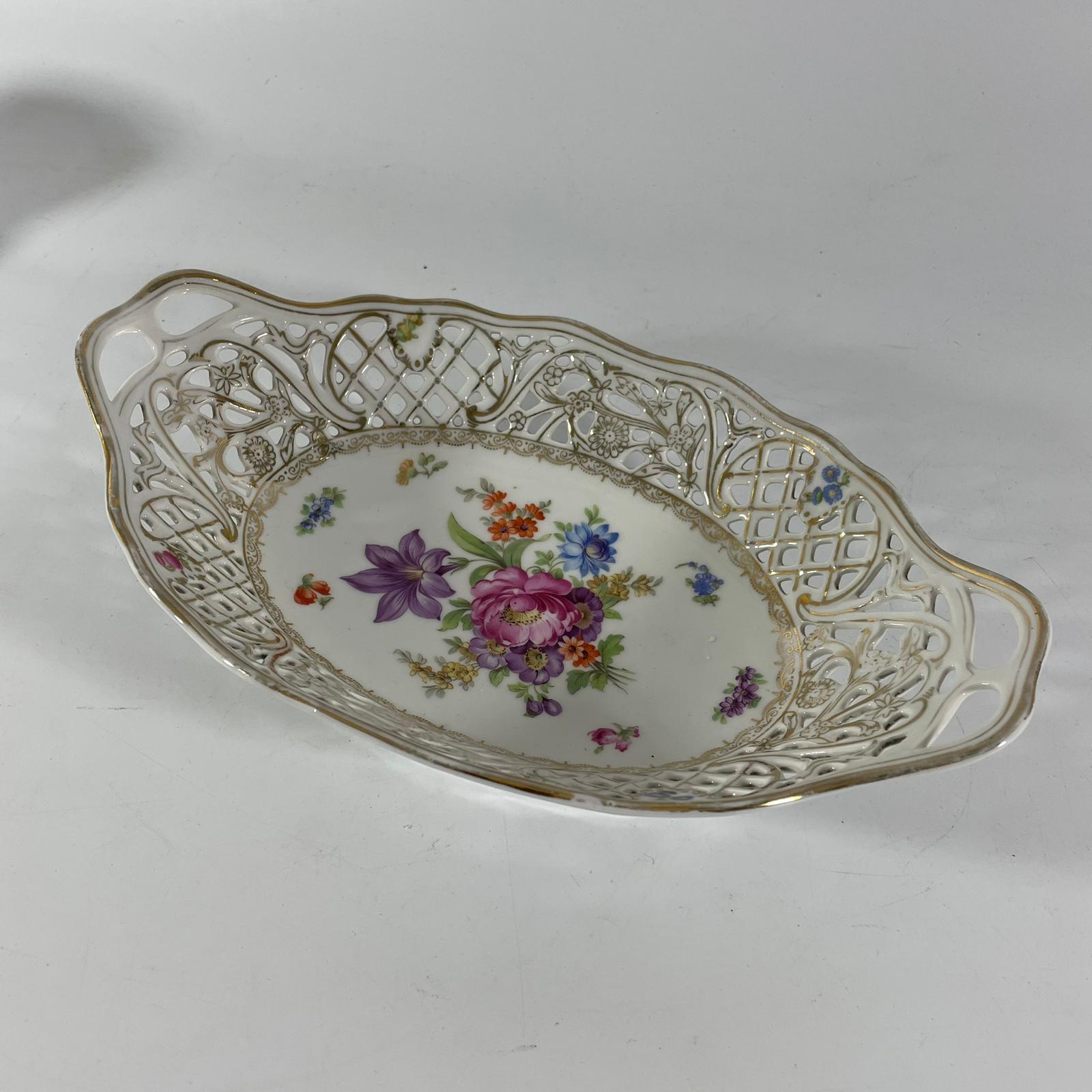 2 Limoge dishes (one chipped), 8 side dishes and a Dresden style pierced dish and 3 spode tea - Image 9 of 14