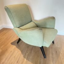 Single Mid Century Teak Framed Armchair, Unsigned. For Display only