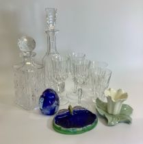 Caithness paperweight, Waterford & Edinburgh glass decanters & other items