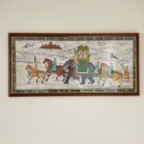 An Indian watercolour of a royal parade. Approximate frame size 106cm x 51cm
