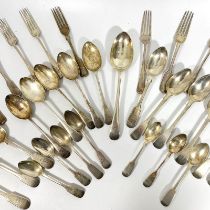 A good collection of silver flatware. 39 pieces. Various dates and makers. Total approximately