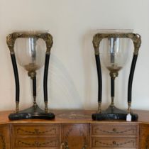Pair of Neo-Classical style storm lanterns with candle holders. Modelled in the form of a