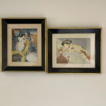 Pair of signed Paul Jacoulet Woodblock Prints to include Fumees de Santal. Mandchokov, signed in