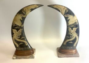 A large pair of carved water buffalo horns