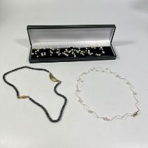 ******REOFFER JANUARY 12 2024 - ESTIMATE £40-60****** 3 pearl necklaces one with 14k gold clasp.