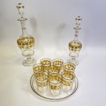 Bacarat/Moser style decanters, glasses and serving tray