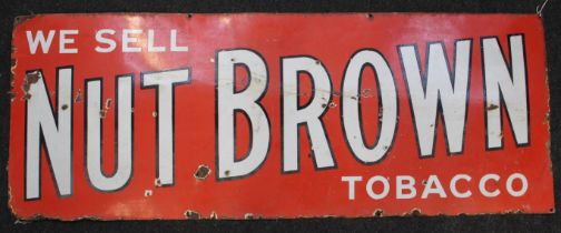 A large Nut Brown Tobacco shopkeeper's enamel sign, 121 x 46cm