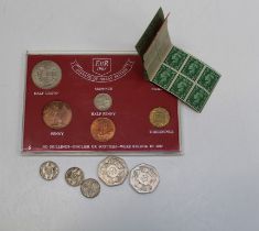 One 1967 coinage of Great Britain Proof coins set of six plus sixpences and 50p's and one book of