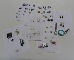 A collection of costume and paste set earrings, two dress wristwatches and similar items