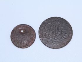 Token Druids Head Paris Mine Co Anglesey 1793. Token is of Isaac Weekes a gardener in Thame dated