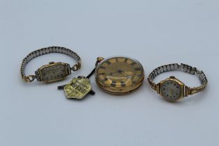 A collection of gold watches, comprising an as found pocket watch, stamped K14, a 9ct gold Avia