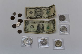 Four USA Halfdollar 1978/71/74/68 JF Kennedy One dollar 1976 Eisenhower Liberty bell and cent