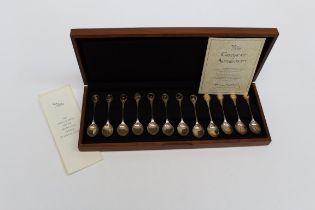 RSPB, a cased set of twelve silver spoons, each with bird cameo terminal. John Pinches, London 1976.