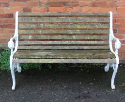 A painted iron Coalbrookdale style garden bench, width 128cm