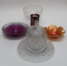A good mixed lot of Christmas table and other glassware, including covered punch/ mulled wine
