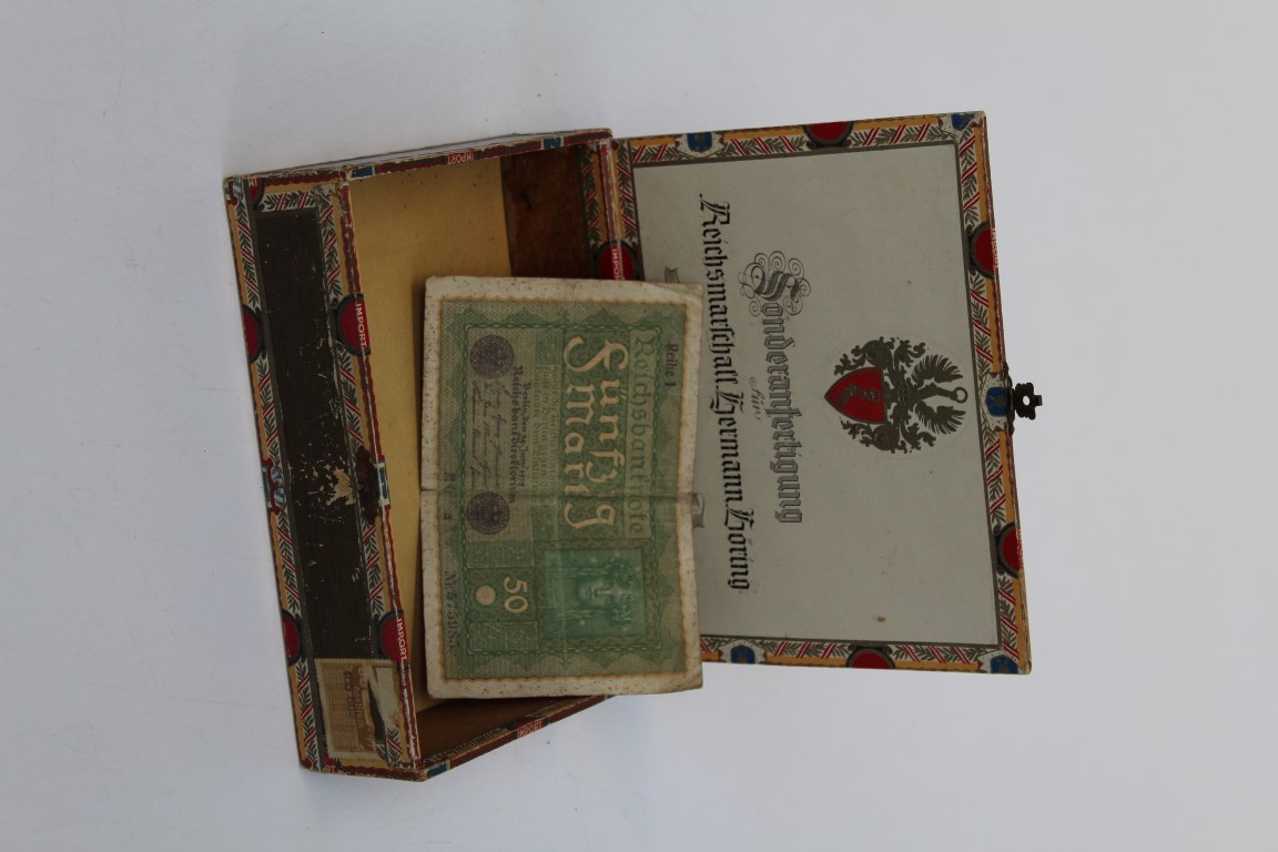 One Goring Cigar box plus One Fifty Mark German bank note