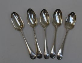 William Grundy, a set of four George II silver tablespoons, London, probably 1739, together with