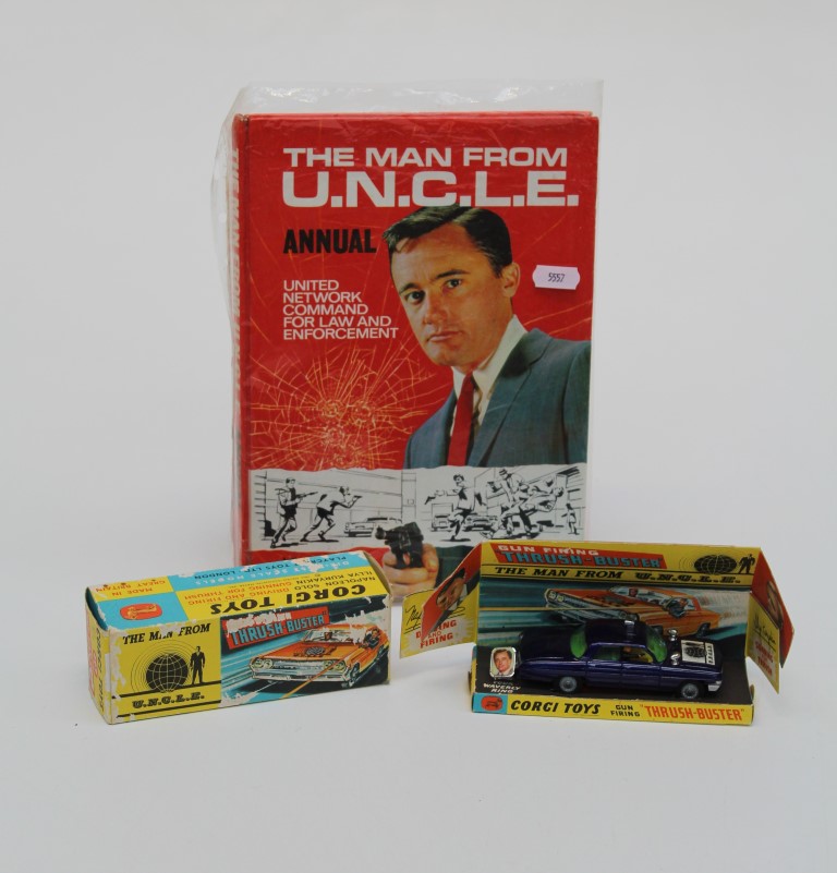 A boxed ' Man from Uncle' Corgi die cast car with the rare finger ring. All complete, box very good
