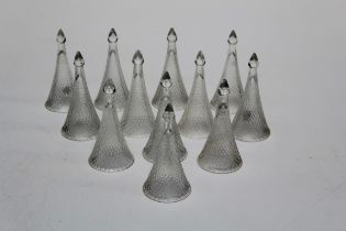 A suite of twelve early 20th century moulded glass stirrup cups, each of conical form. 14cm