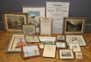A quantity of framed prints, including coloured woodblocks after Sanzo Wada, engravings, unframed