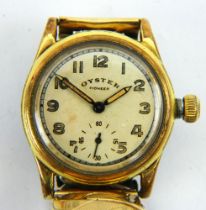 Vintage Oyster Pioneer wristwatch. Pre-Rolex. Yellow gold plated case with a stainless steel back.