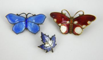A David Anderson enamelled silver butterfly brooch, a similar silver butterfly brooch