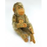 A pale mohair Steiff Jocko Monkey with original labels, ear stud, jointed limbs and glass eyes.
