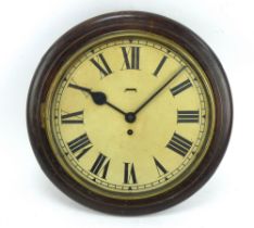 An early 20th century station style clock with painted dial and mahogany case. Diameter 39cm.
