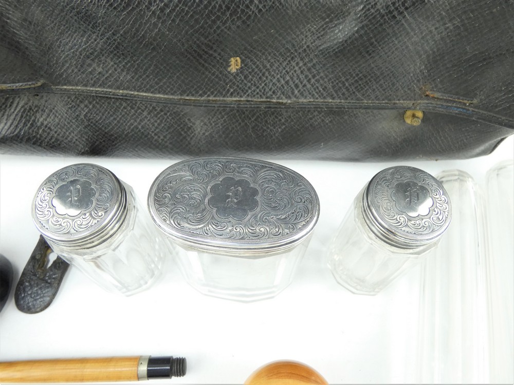 Victorian fitted gentleman's travel bag by Martin & Co with silver topped jars and other contents. - Image 6 of 8