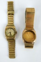 Two 9ct gold watch cases, both with rolled gold bracelets and one with a Rotary movement.