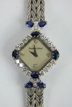 1980s 18ct white gold Beuche Girod cocktail watch with diamond & sapphire bezel and bracelet