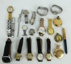 Mixed wristwatches & pocket watches to include a 9ct gold Avia and a Credit Suisse gold ingot watch.