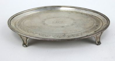 Silver George III oval card tray salver. Hallmarked London 1791, Samuel Godbehere & Edward Wigan