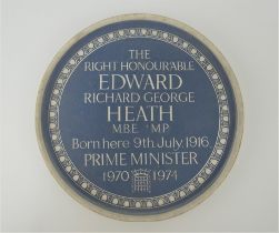 Ceramic blue plaque, Sir Edward Heath, Broadstairs, designed by Graham Sutherland OM