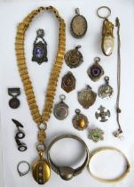 Mixed antique & costume jewellery and collectables including a 9ct gold bangle & 1879 Boer War medal