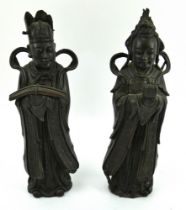 Two Chinese bronze figures of immortals, hollow cast, probably 20th century. Height 31cm