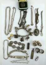 Mixed mostly silver jewellery including a charm bracelet, earrings, rings, bracelets, chains etc
