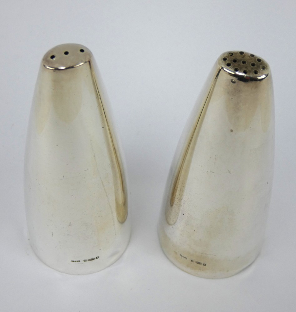 Pair of Georg Jensen Henning Koppel silver salt & pepper pots, design no 1102. Height 8.5cm - Image 2 of 4